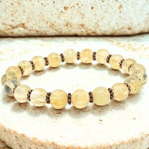 Citrine Gemstone Beaded Bracelet - 8mm Stretchy Crystal Jewelry